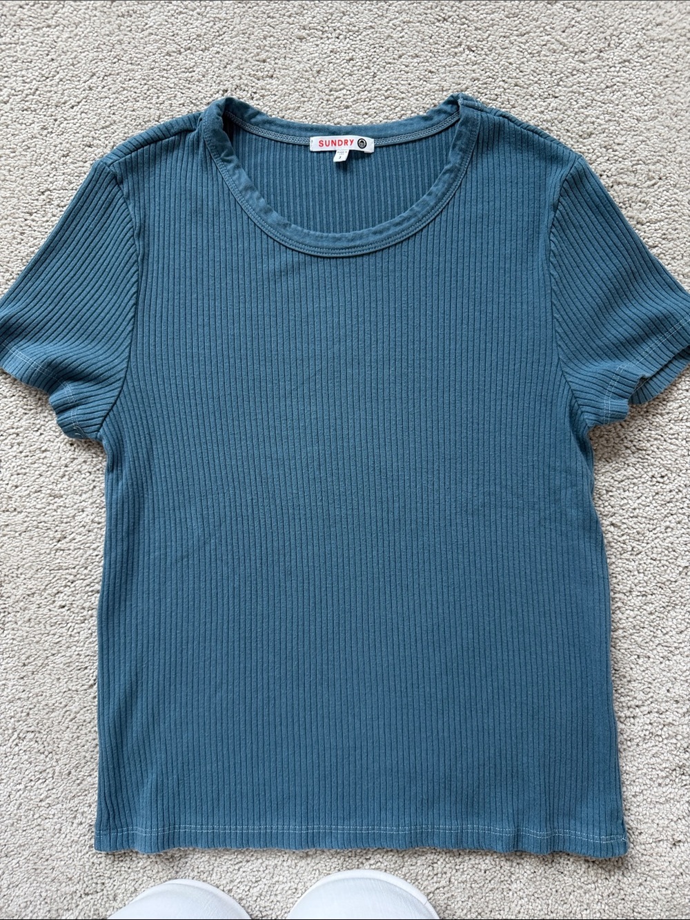Sundry Ribbed Short-Sleeve Tee in Dusty Teal